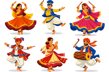 Fototapeta premium Traditional Indian Dance Pose Collection Flat Vector Illustration