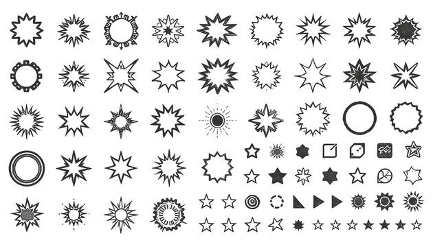 Collection of various starburst shapes and symbols