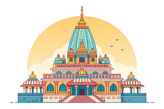Dwarkadhish Temple, modern minimal vector style, colorful architecture