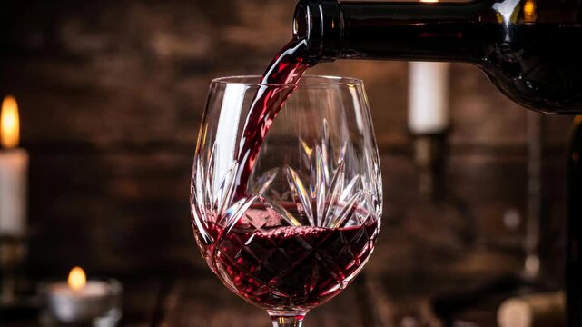 Red Wine Pouring in Rustic Old Winery Style