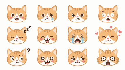 Fototapeta premium Cute Cat Head Expression Flat Vector Illustration