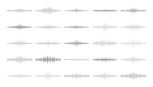Collection of digital sound wave patterns displayed on a white background