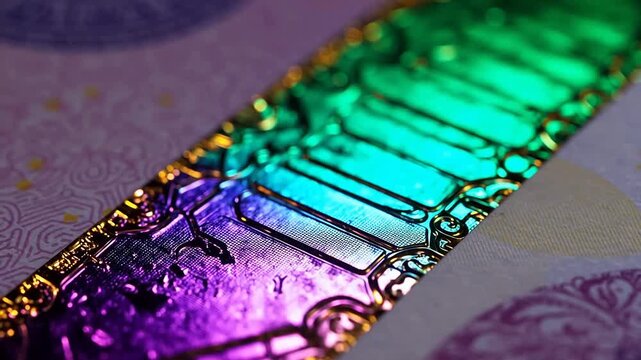 Iridescent Holographic Coatings Shimmer on Currency Security Stripe