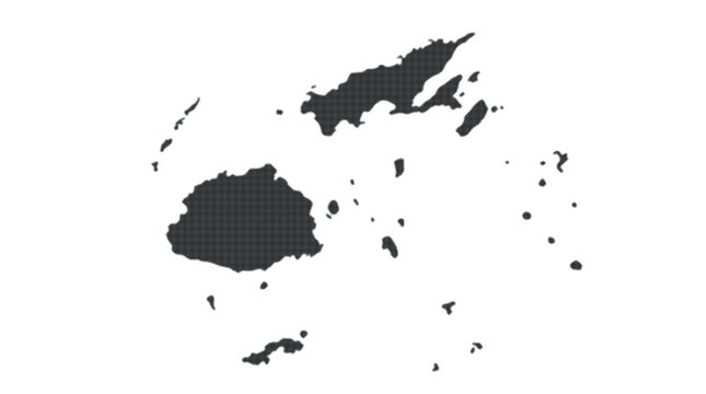 Elegant vector silhouette map of Fiji, designed with a unique halftone pattern, ideal for travel brochures, island tourism marketing, and creative design projects.