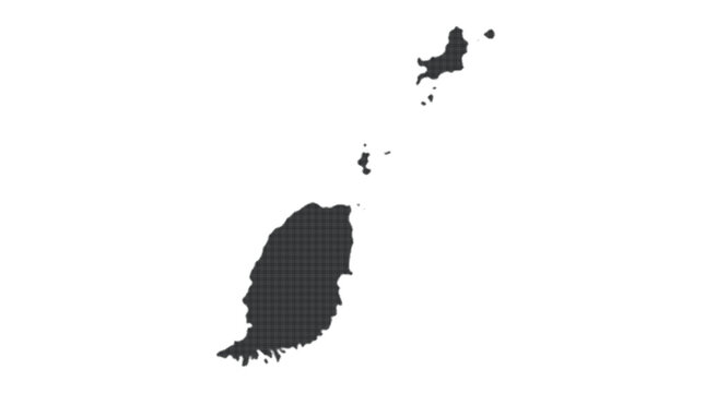 Stylized vector map of Grenada composed of a complex dark grid texture, ideal for cartographic illustrations, travel infographics, and professional design projects.
