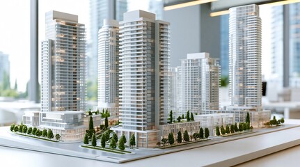 Obraz premium Urban city skyline model with skyscrapers and modern architecture