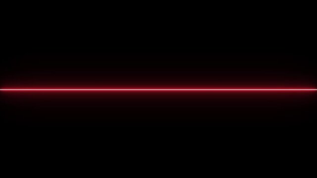 Abstract Red Neon Glowing Horizontal Line on Dark Background. 4k blinking motion videos