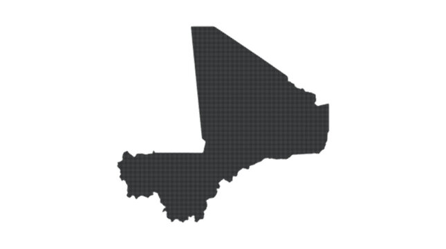 Detailed vector map of Mali isolated on white background, featuring a complex geometric pattern fill inside the country borders for a modern and artistic cartographic look.