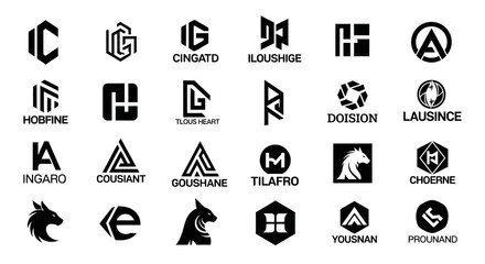 Collection of modern logos with each featuring unique geometric shapes typography showcases diverse collection logos brand identities corporate branding © Kamola
