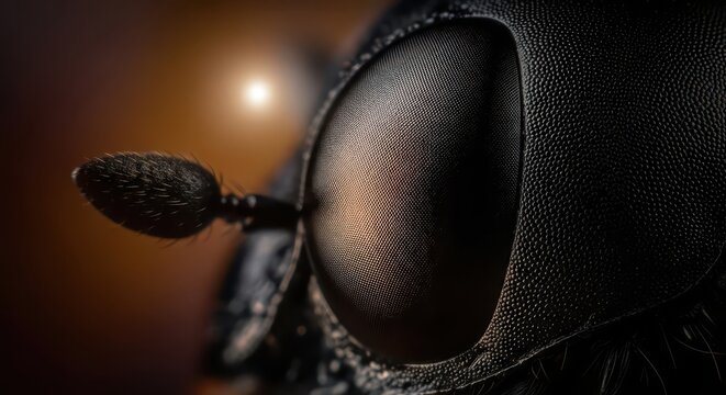 Extreme Close Up of a Compound Insect Eye with Faint Light Reflection