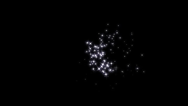 Sparkling white star doodle animation, magic pixie dust trail,glitter line stars, magical sparkle trail, cartoon blinking stars. magical transition overlay on black screen background 4k animison.