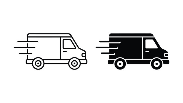 Two delivery vans driving side by side in motion graphics style