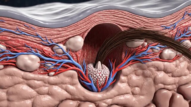 Deep skin cross section and follicle structure.