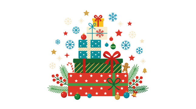 Colorful stack of Christmas gift boxes illustration
