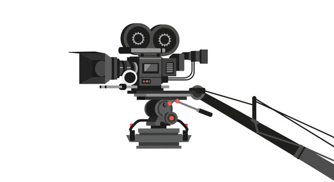 Professional Movie Camera on a Jib Crane Flat Vector Illustration for Film Production and Cinematography
