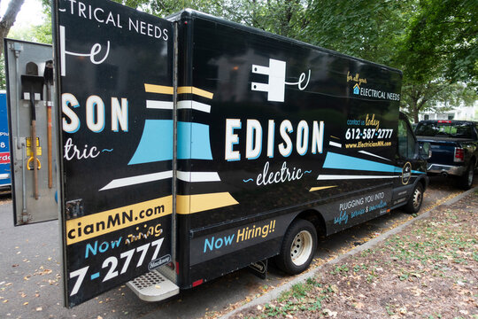 Edison Electric truck boldly advertising company name with materials for repair. St Paul Minnesota MN USA