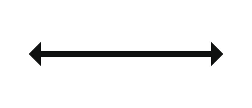 Black Horizontal double sided Arrow. Two-Way Communication, and Width Resize Symbols for Measurement Dimensions, Geometry Diagrams, Slider Interfaces