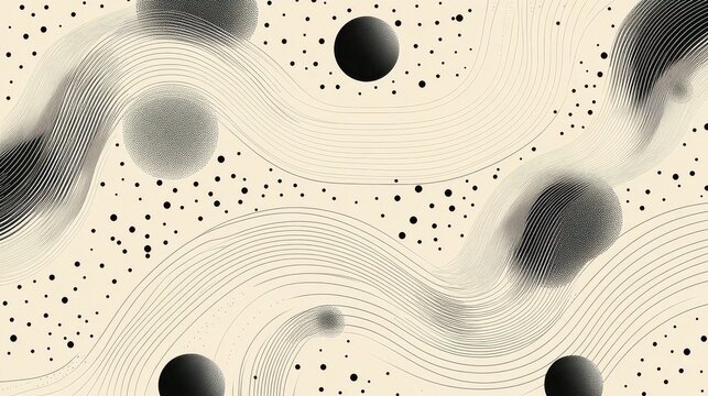 Abstract Hand Drawn Texture with Ink Stippling Dots and Scribble Lines on Beige Background Style