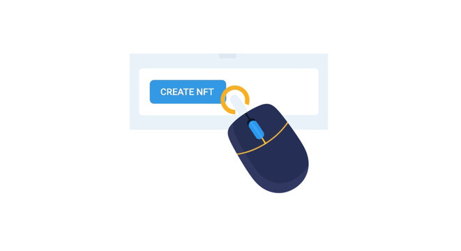 Illustration of a Computer Mouse Clicking a Create NFT Button for Digital Asset Minting