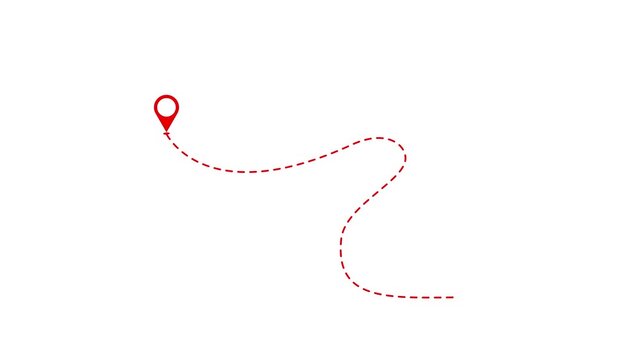 Two red location pin icon animations connected by dotted path on white background and green screen. 4k quality animation..