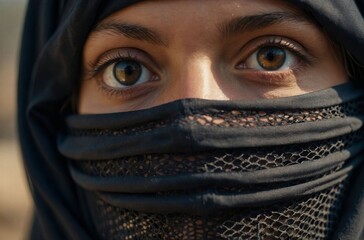Naklejka premium A girl in a niqab, only her eyes are visible.