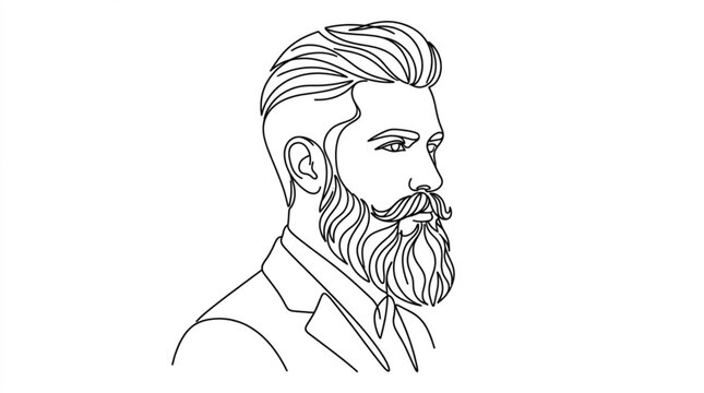 Bearded man, side profile, line art, minimalist illustration, business casual
