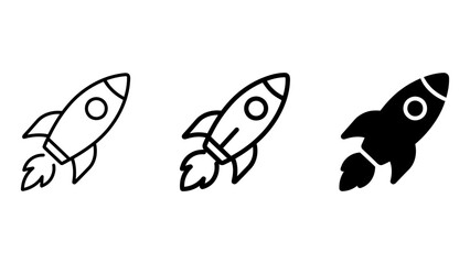 Rocket ship launch icons set featuring outline and solid fill designs exploration astronomy business innovation © SHOFIKUL