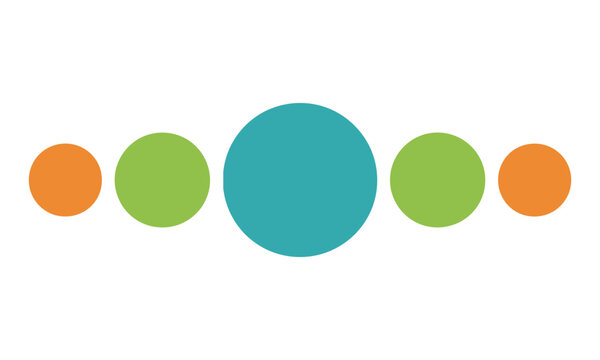 Minimalist voice activity indicator icon with five solid circles in a wave-like pattern, isolated on white, modern technology concept