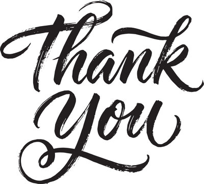 Handwritten brush style thank you text graphic with handwritten lettering calligraphy typography gratitude appreciation isolated creative