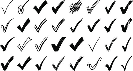 Large set of various hand-drawn check mark symbols for checklist and approval design with checkmark approval selection checklist collection background © SAMIRAAKTHER