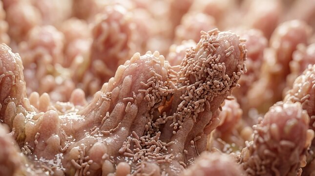 Microscopic view of human gut microbiome ecosystem