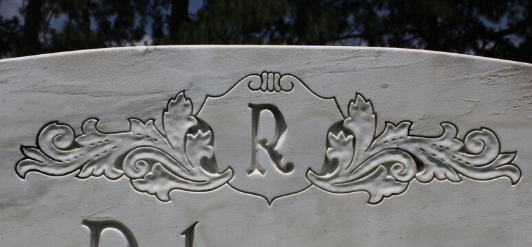 Close up of Historic Headstone in Rural East TX Cemetery Letter R