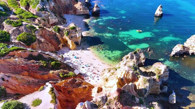 Camilo Beach in Lagos in the Barlavento region of the Algarve, Portugal