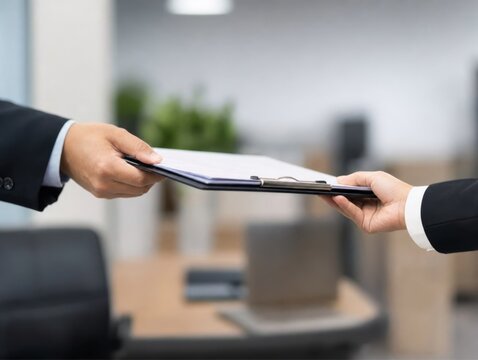 Business people exchanging clipboard with paperwork in office business contract agreement clipboard