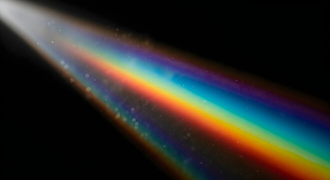 Vibrant spectrum light burst abstract rainbow flare with cosmic dust and dark background