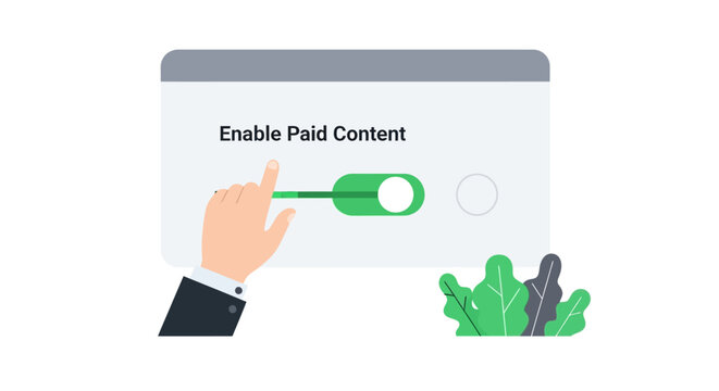 Hand Toggling Switch to Enable Paid Content Monetization Vector Illustration