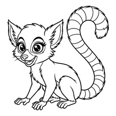 Cute cartoon lemur sitting on white background, adorable wild animal illustration. © SUBRATAKUMAR