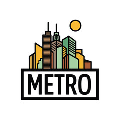 Fototapeta premium Minimalist Metro Cityscape Logo Design with Skyline Silhouette.