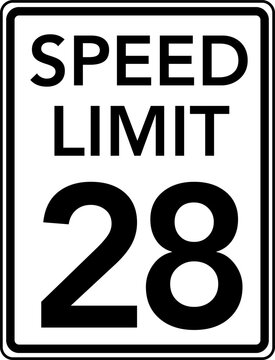 Speed limit 28 mph road sign, Speed limit 28 miles per hour