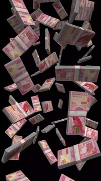 Vertical Bermuda Money, Falling Bermudian Dollar Bills Black Background, Premium Caribbean Offshore Finance Cash Stacks, 4K