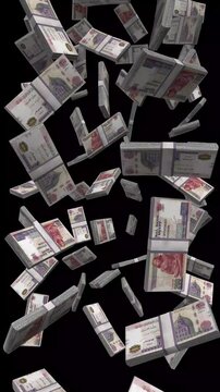 Vertical Egypt Money, Falling Egyptian Pound Bills Black Background, Premium Cairo Finance Cash Stacks, 4K