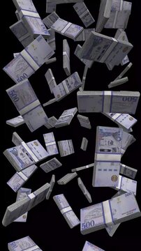 Vertical Saudi Arabia Money, Falling Saudi Riyal Bills Black Background, Premium Riyadh Petroleum Finance Cash Stacks, 4K