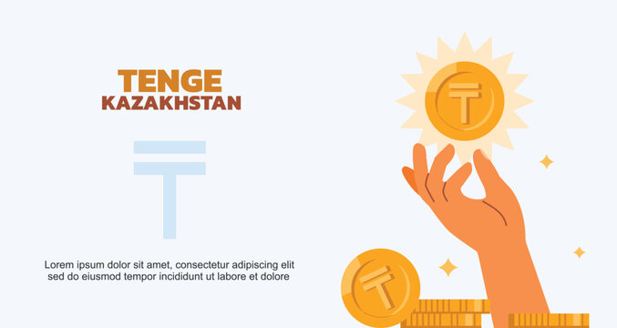 Kazakhstani Tenge Currency Concept with Coin and Hand Illustration