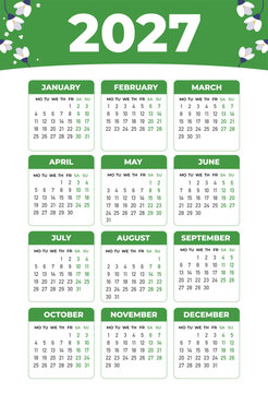 Annual Calendar Template 2027 floral design green