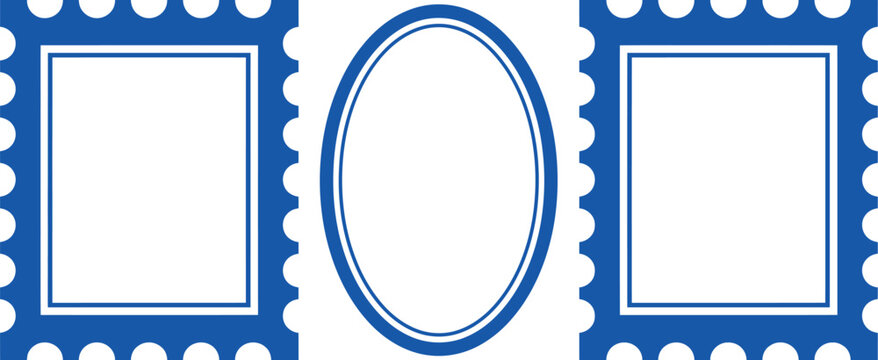 Frame Set, Vintage Mail Label Borders and Minimalist Oval Photo Card Outline Vector Illustration Collection