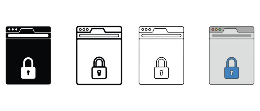 Browser windows with padlock icons for security and safety online  web page protection  locked sites  secure connections