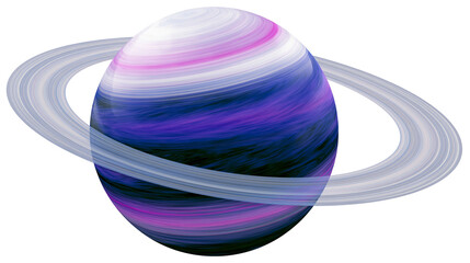 Swirling purple and pink planet with thin rings, isolated on transparent background
