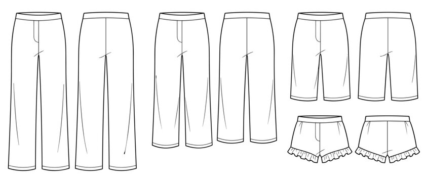 Lounge pajama pants and ruffle hem sleep shorts sketch