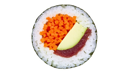Sushi roll with avocado tuna and shredded carrot, isolated on transparent background © Nicolae