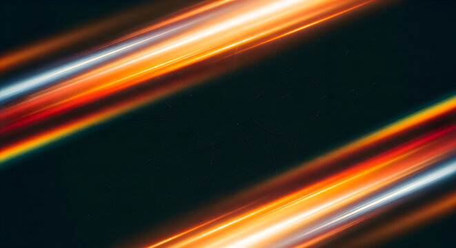 Dynamic abstract streaks of orange and white light against a dark textured cosmic backdrop creating energy